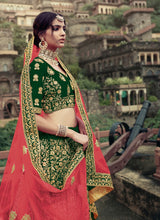 Load image into Gallery viewer, Dark Green Color Satin Material Zari And Stone Work Lehenga Clothsvilla