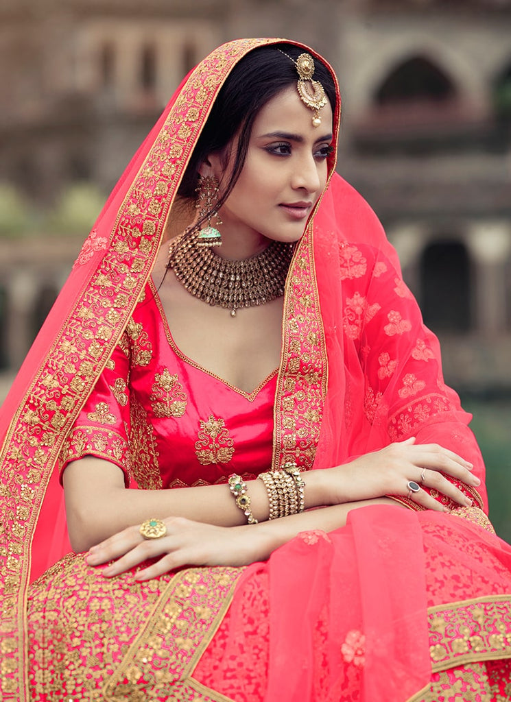 Pink Color Wedding Wear Lehenga With Stone And Zari Work Clothsvilla