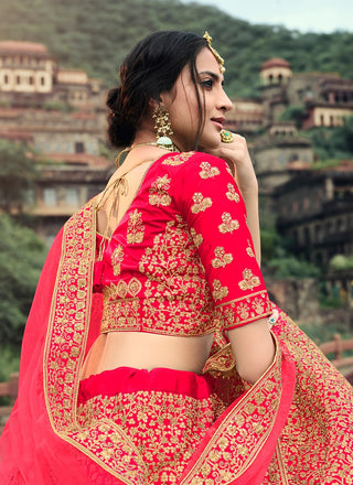 Pink Color Wedding Wear Lehenga With Stone And Zari Work Clothsvilla