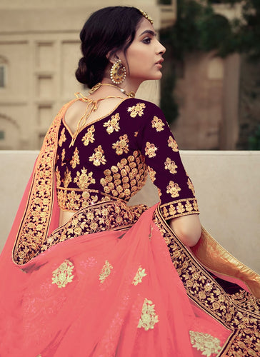 Dori And Stone Work Wine Color Satin Fabric Lehenga Choli Clothsvilla