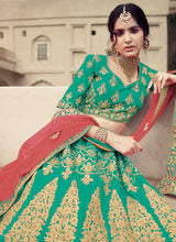 Load image into Gallery viewer, Satin Material Sea Green Color Heavy Work Lehenga Choli Clothsvilla