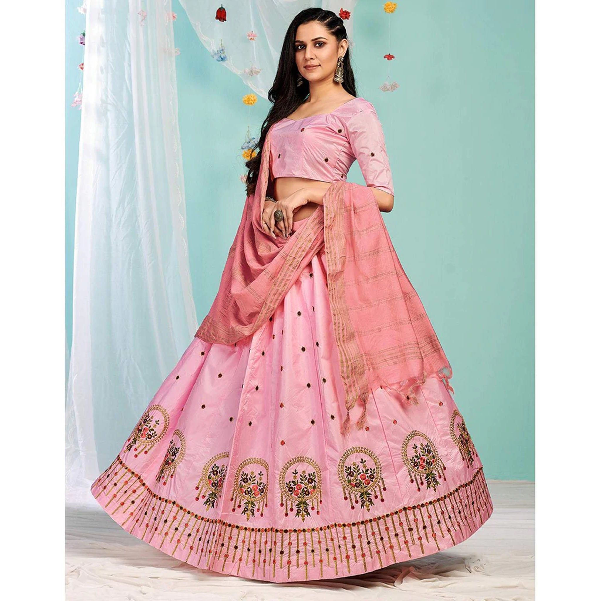 Buy Soft Pink Sequins & Gota Patti Work - Designer Lehenga Choli – Empress  Clothing