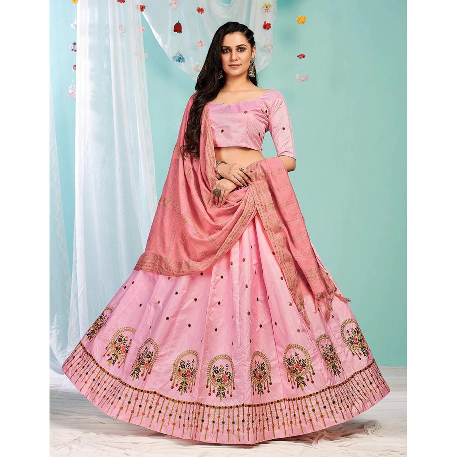 Faded Pink Gota Patti and Zari Stich Without can can work Lehenga choli ClothsVilla