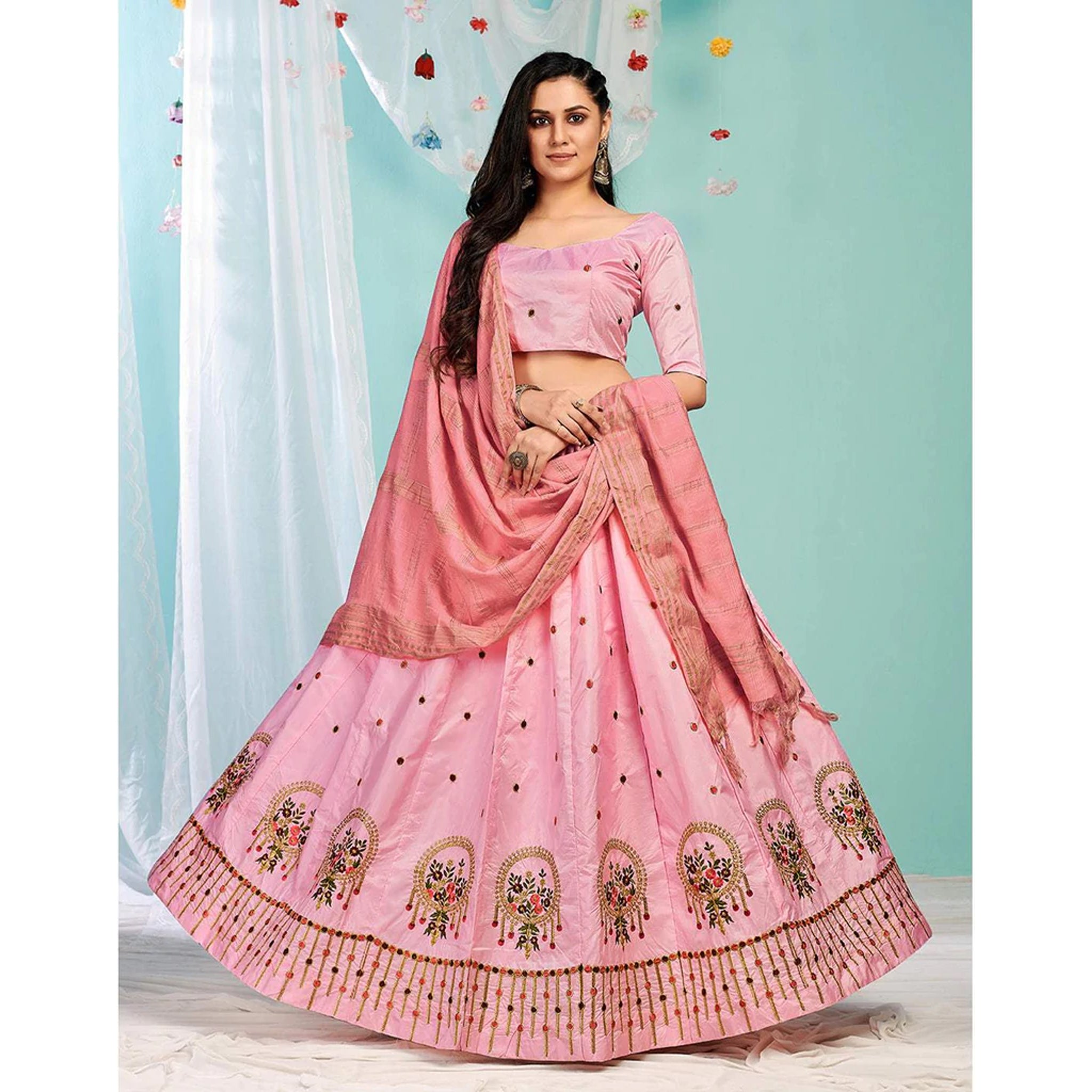 Faded Pink Gota Patti and Zari Stich Without can can work Lehenga choli ClothsVilla