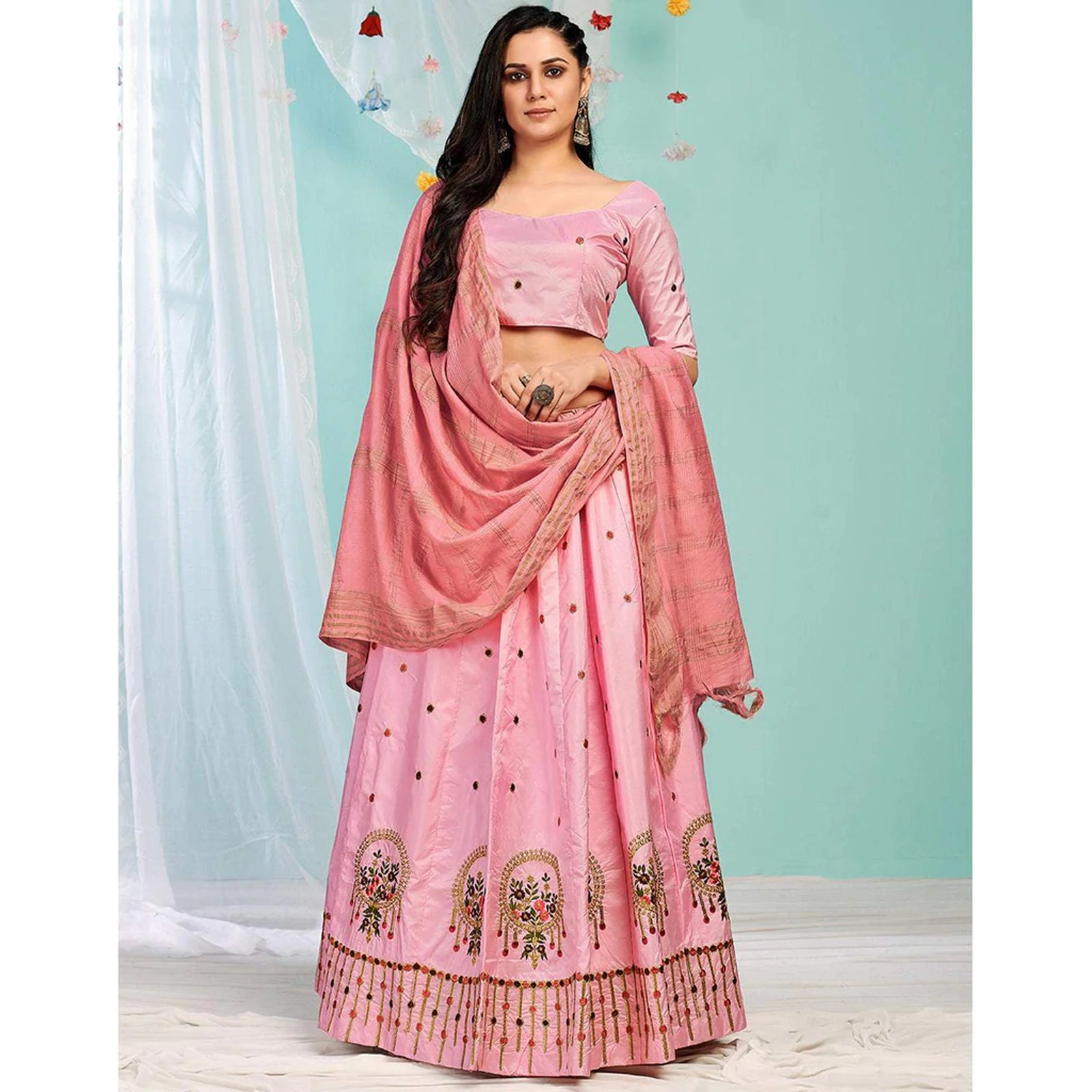Faded Pink Gota Patti and Zari Stich Without can can work Lehenga choli ClothsVilla