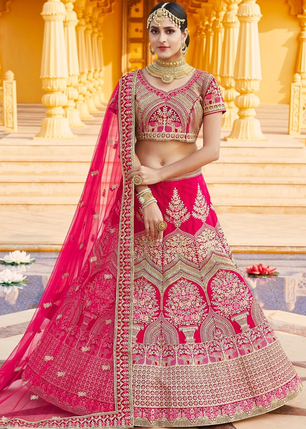 Rose Pink Velvet  Bridal Lehenga Choli with Embroidery & Hand work Clothsvilla Main image