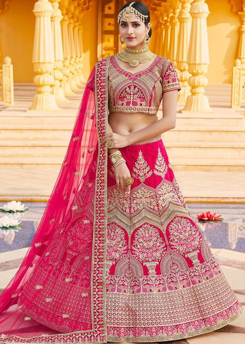 Rose Pink Velvet  Bridal Lehenga Choli with Embroidery & Hand work Clothsvilla Main image