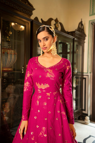 Party Wear Dark Pink Color Shibori Print With Embroidered Gown Clothsvilla