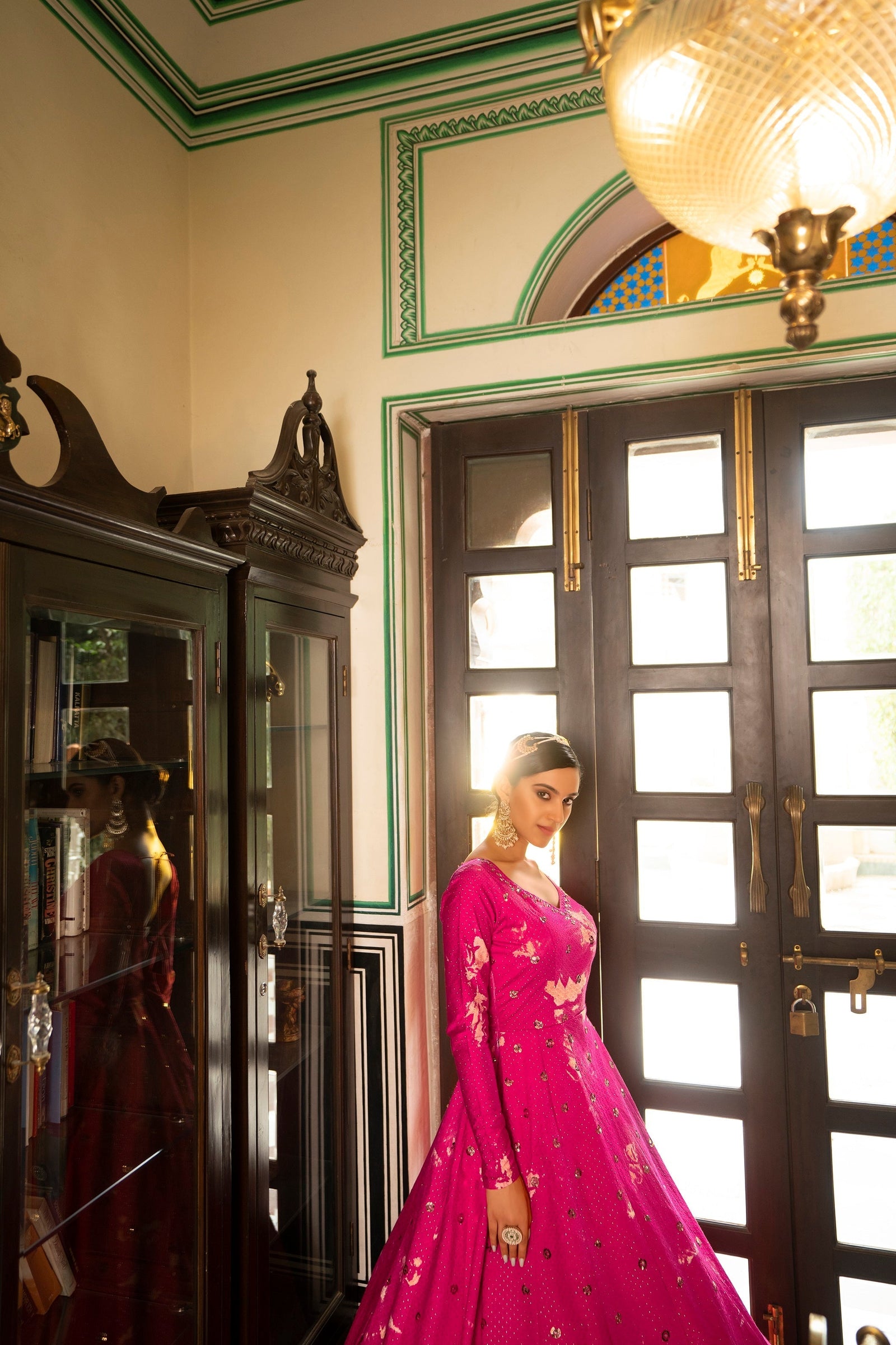 Party Wear Dark Pink Color Shibori Print With Embroidered Gown Clothsvilla