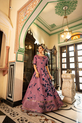 Yellow Cotton Shibori Print With Sequince Embroidered Anarkali Gown ClothsVilla.com