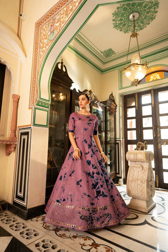 Party Wear Dusty Pink Color Shibori Print With Embroidered Gown Clothsvilla