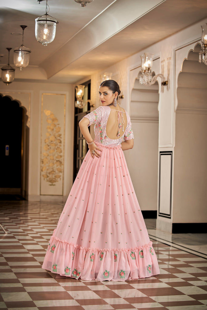 Party Wear Pink Color Thread & Sequins Embroidered Work Anarkali Gown Clothsvilla