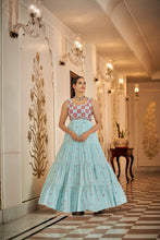 Load image into Gallery viewer, Party Wear Sky Blue Color Thread &amp; Sequins Embroidered Work Anarkali Gown Clothsvilla