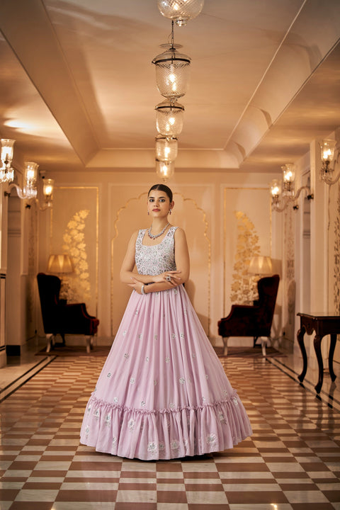 Party Wear Dusty Pink Color Thread & Sequins Embroidered Work Anarkali Gown Clothsvilla Main image