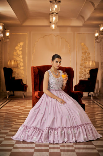 Party Wear Dusty Pink Color Thread & Sequins Embroidered Work Anarkali Gown Clothsvilla