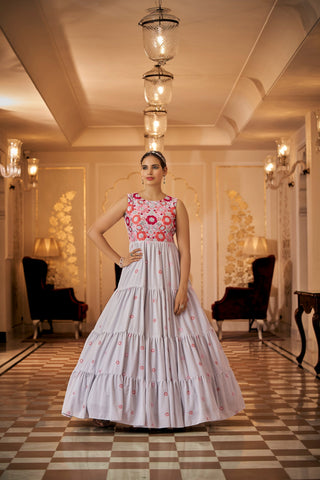 Party Wear Grey Color Thread & Sequins Embroidered Work Anarkali Gown Clothsvilla