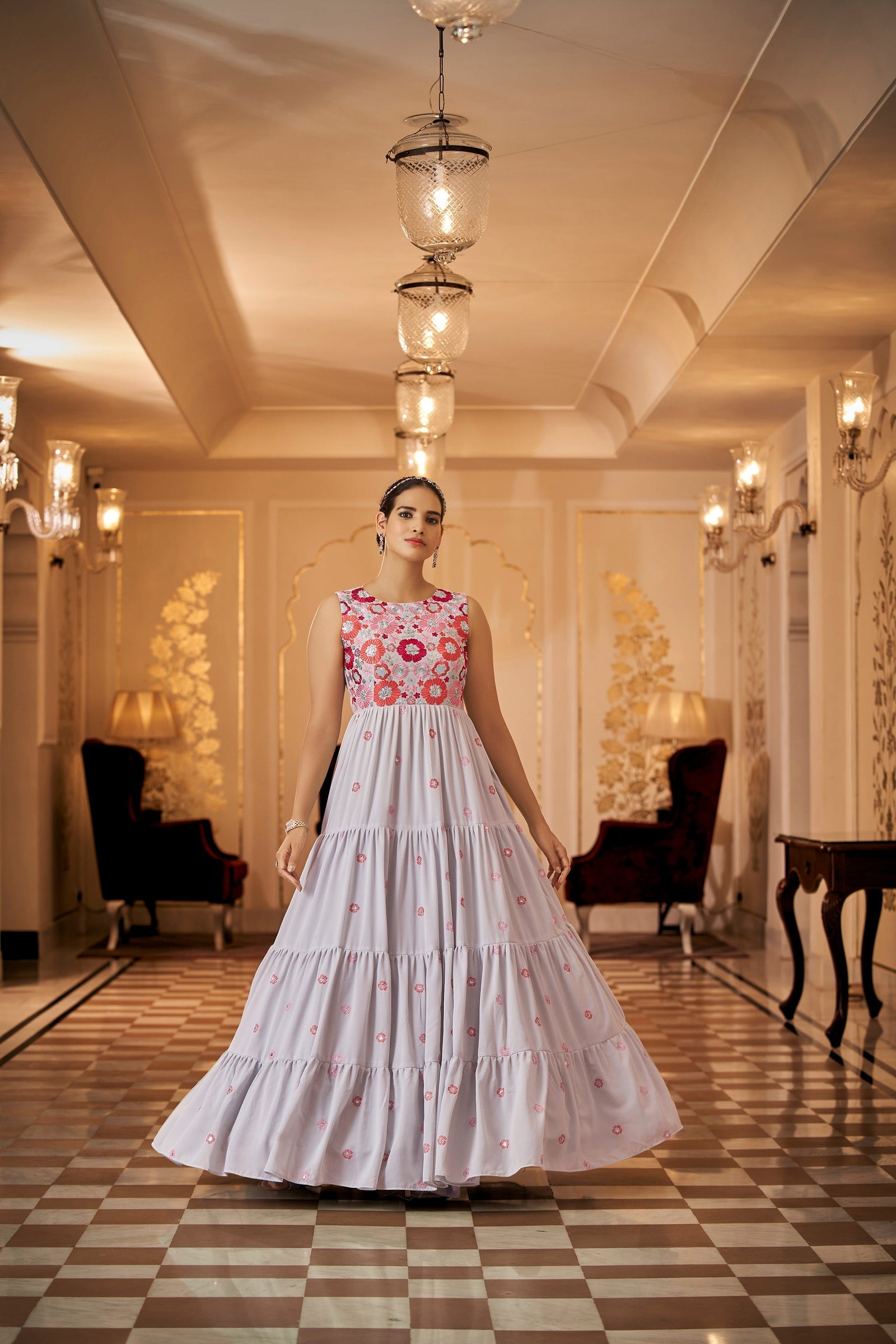 Party Wear Grey Color Thread & Sequins Embroidered Work Anarkali Gown Clothsvilla