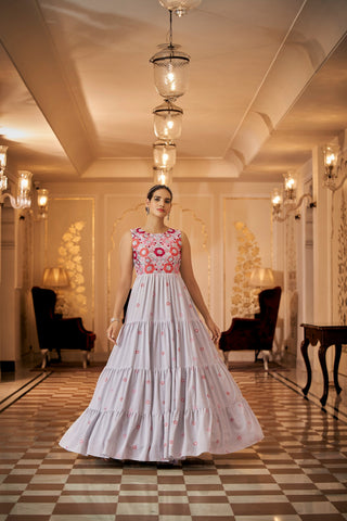 Party Wear Grey Color Thread & Sequins Embroidered Work Anarkali Gown Clothsvilla