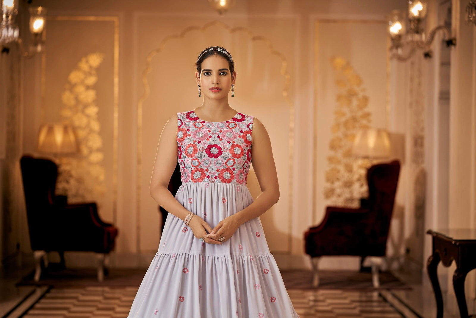 Party Wear Grey Color Thread & Sequins Embroidered Work Anarkali Gown Clothsvilla