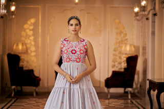 Party Wear Grey Color Thread & Sequins Embroidered Work Anarkali Gown Clothsvilla
