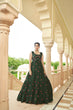 Load image into Gallery viewer, Party Wear Olive Green Color Thread &amp; Sequence Embroidered Work Gown Clothsvilla