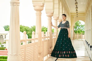 Party Wear Dark Green Color Thread & Sequence Embroidered Work Gown Clothsvilla