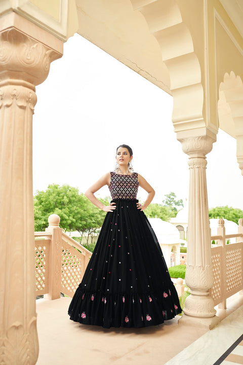 Party Wear Black Color Thread & Sequence Embroidered Work Gown Clothsvilla Main image
