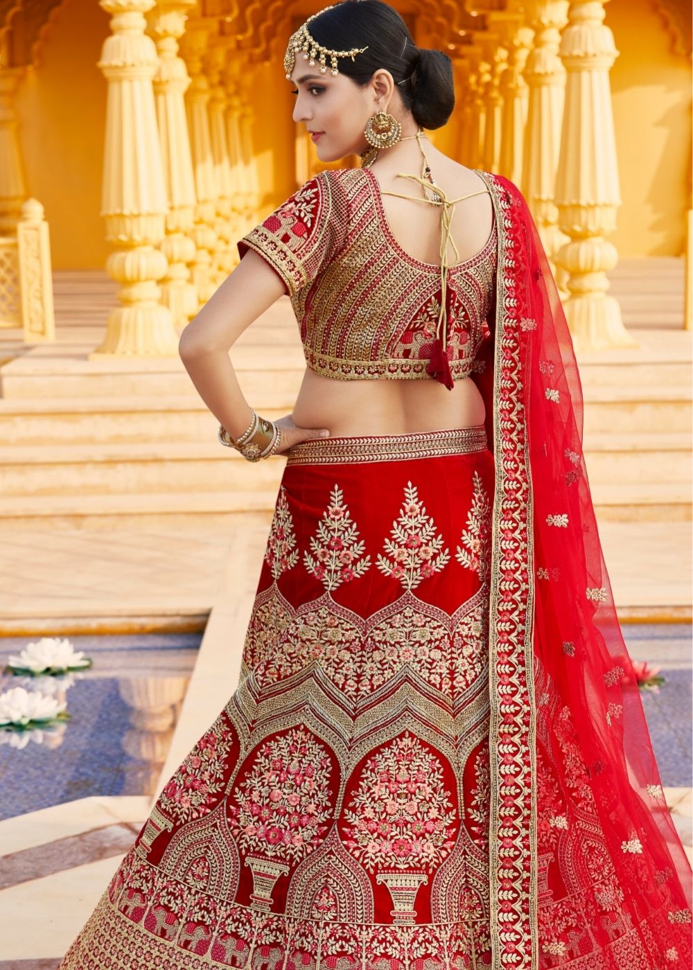 Crimson Red Velvet  Bridal Lehenga Choli with Embroidery & Hand work Clothsvilla