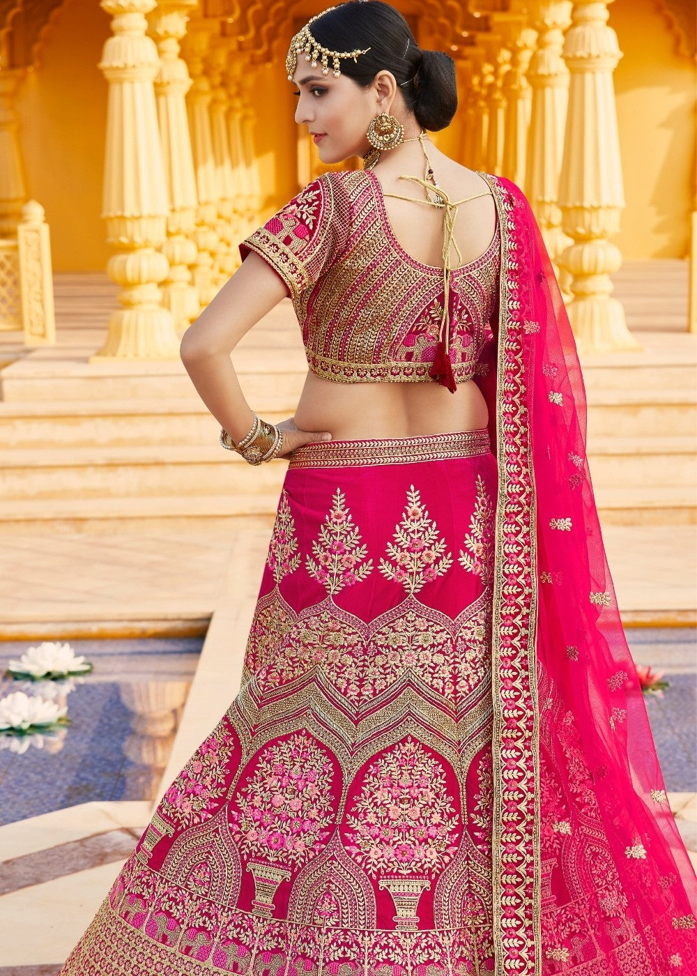 Rose Pink Velvet  Bridal Lehenga Choli with Embroidery & Hand work Clothsvilla