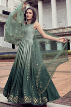 Load image into Gallery viewer, Pista To Green Multi Color Chinon Thread And Sequence Embroidered Work Gown ClothsVilla.com