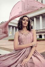 Load image into Gallery viewer, Pink To Dusty Multi Color Chinon Thread And Sequence Embroidered Work Gown ClothsVilla.com