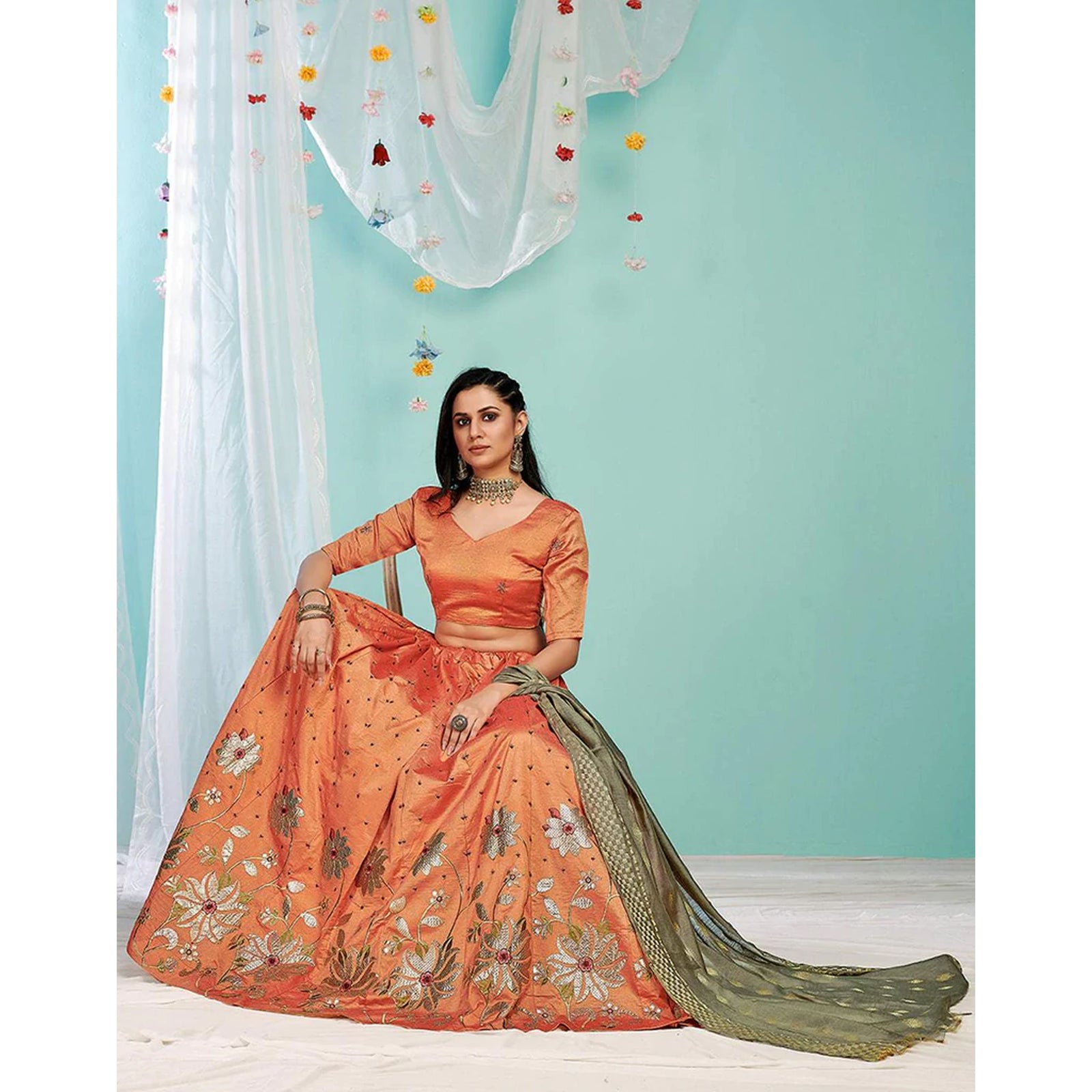 Sunrise Orange Gota Patti and Zari Stich Without can can work Lehenga choli ClothsVilla