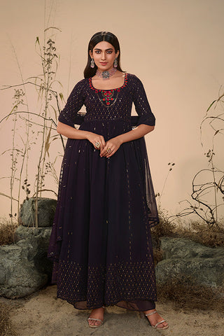 Georgette Embroidered Work Kurta Palazzo Dupatta Set ClothsVilla.com