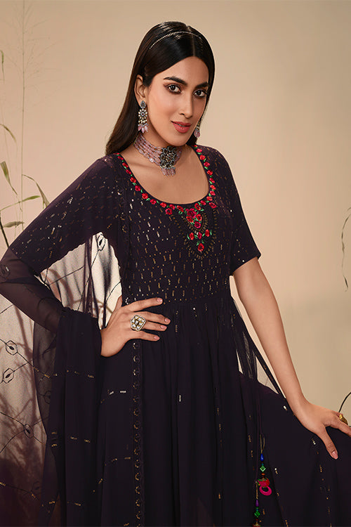 Georgette Embroidered Work Kurta Palazzo Dupatta Set ClothsVilla.com