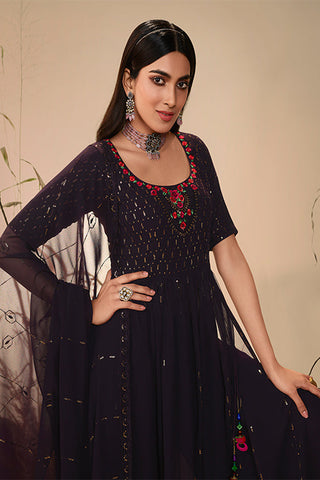 Georgette Embroidered Work Kurta Palazzo Dupatta Set ClothsVilla.com