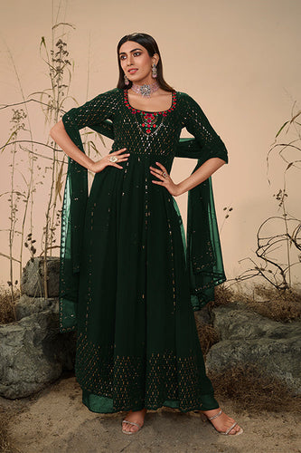Georgette Embroidered Work Kurta Palazzo Dupatta Set ClothsVilla.com