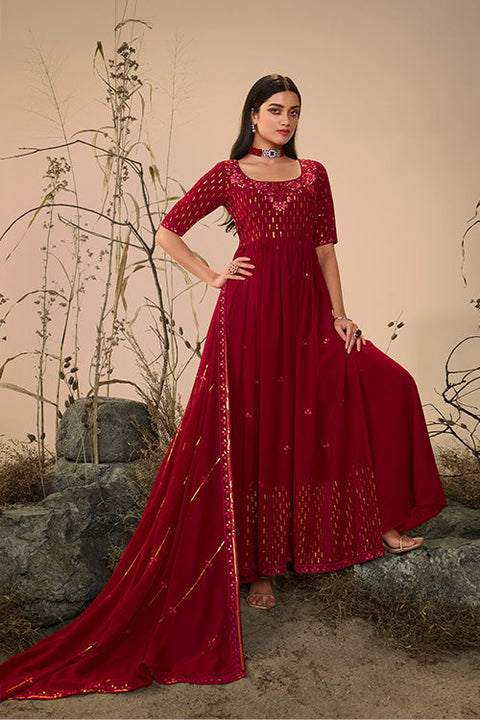 Georgette Embroidered Work Kurta Palazzo Dupatta Set ClothsVilla.com Main image