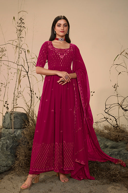 Georgette Embroidered Work Kurta Palazzo Dupatta Set ClothsVilla.com