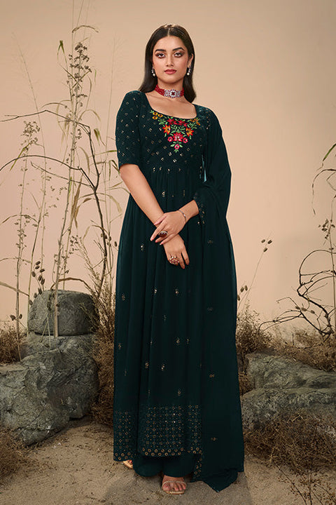 Georgette Embroidered Work Kurta Palazzo Dupatta Set ClothsVilla.com Main image