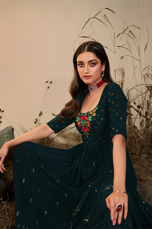 Georgette Embroidered Work Kurta Palazzo Dupatta Set ClothsVilla.com