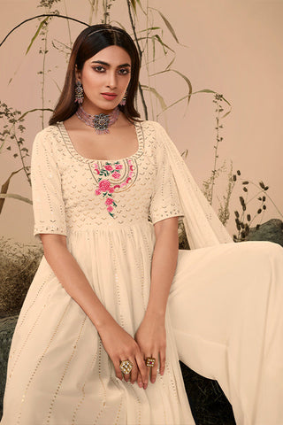 Georgette Embroidered Work Kurta Palazzo Dupatta Set ClothsVilla.com