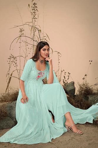 Georgette Embroidered Work Kurta Palazzo Dupatta Set ClothsVilla.com