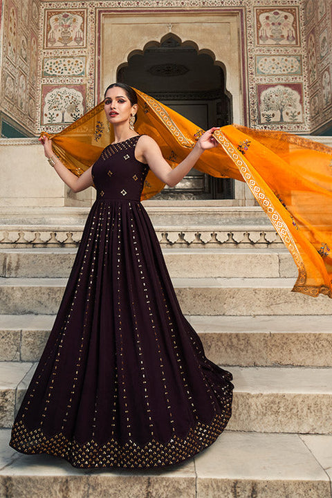Georgette Thread & Sequence Embroidered Work Gown ClothsVilla.com Main image