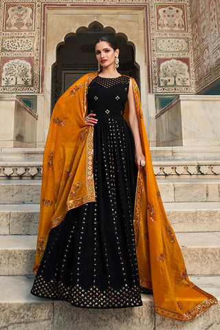 Georgette Thread & Sequence Embroidered Work Gown ClothsVilla.com