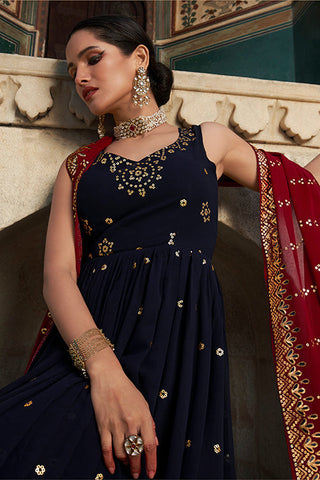 Georgette Thread & Sequence Embroidered Work Gown ClothsVilla.com