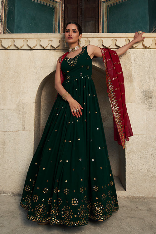 Georgette Thread & Sequence Embroidered Work Gown ClothsVilla.com