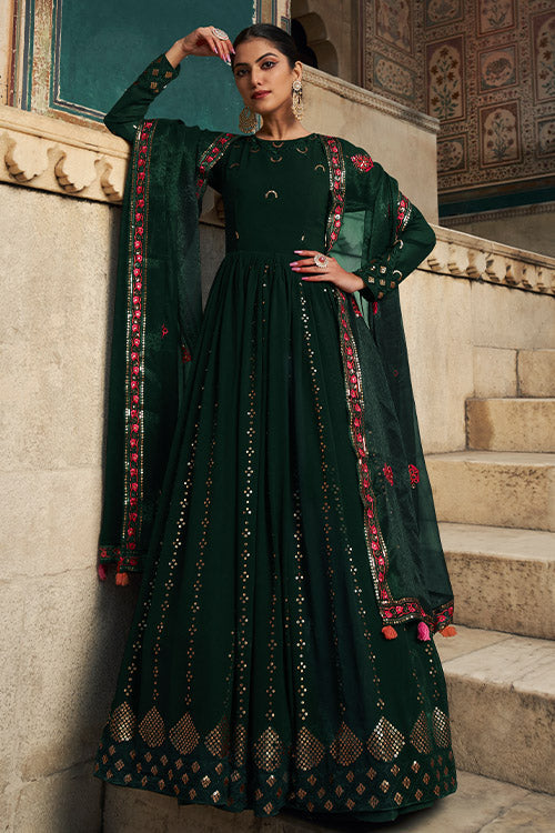 Georgette Thread & Sequence Embroidered Work Gown ClothsVilla.com