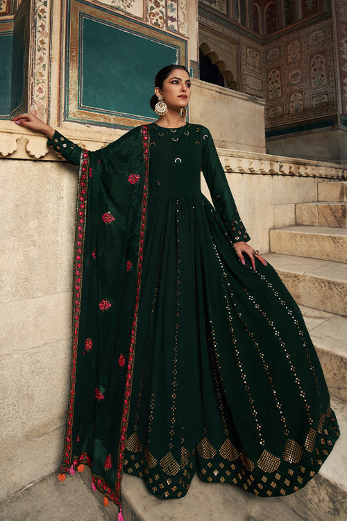 Georgette Thread & Sequence Embroidered Work Gown ClothsVilla.com