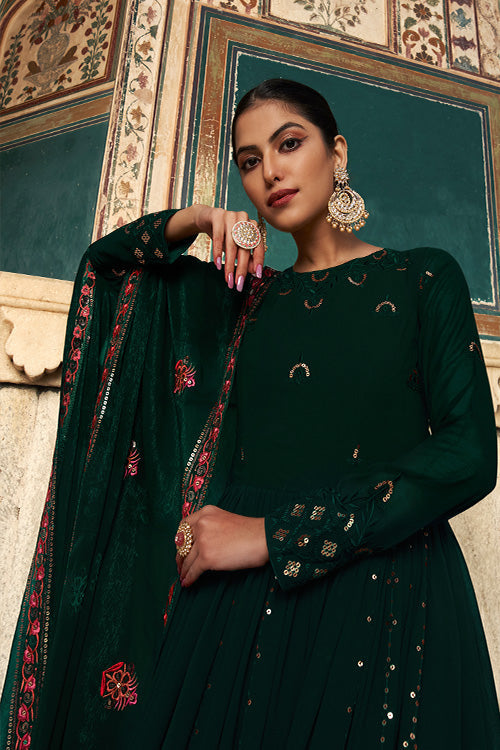 Georgette Thread & Sequence Embroidered Work Gown ClothsVilla.com