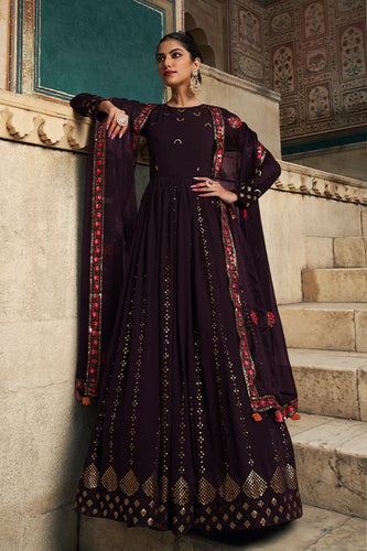 Georgette Thread & Sequence Embroidered Work Gown ClothsVilla.com